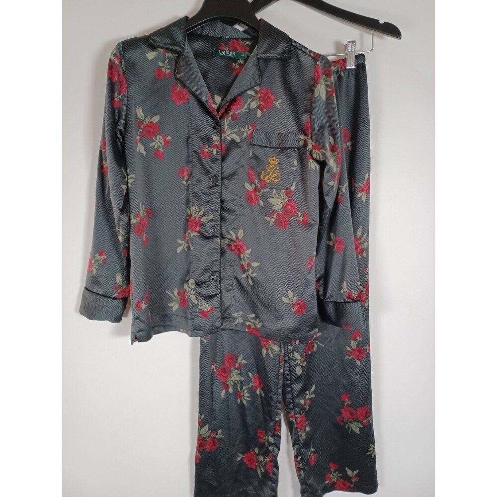 Lauren Ralph Lauren‎ Womens PJ Set Floral Size XS Whimsigoth Dark Vamp Romantic - Picture 2 of 10